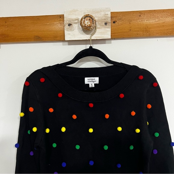 Unique Vintage Rainbow Pom Pom Sweater - Picture 2 of 12